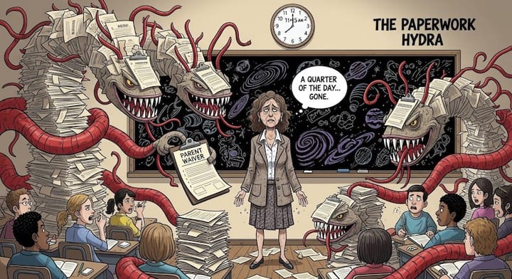 The 480-Minute Heist: A Teacher’s Day in the Grip of the Paperwork Hydra